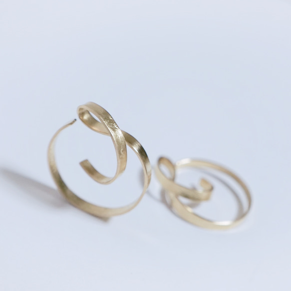 [雙耳耳夾/黃銅] 條紋耳環 黃銅雙環 第4張的照片