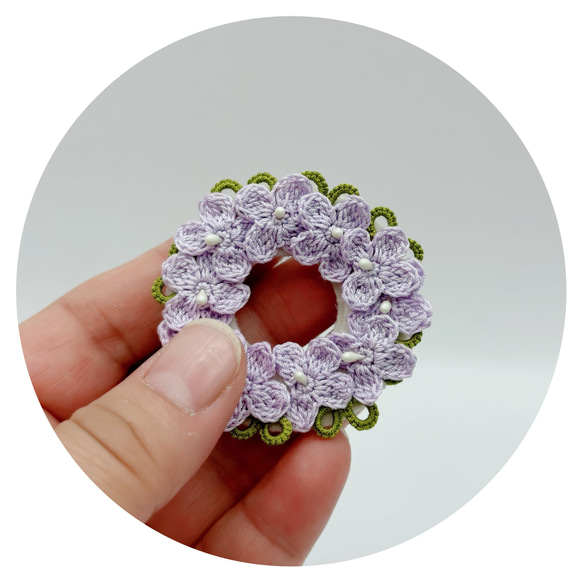 紫陽花のリースブローチ（ライトパープル） 2枚目の画像