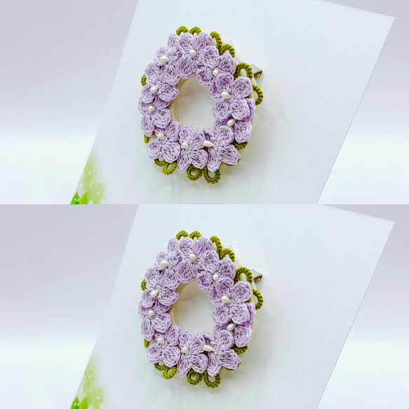 紫陽花のリースブローチ（ライトパープル） 4枚目の画像