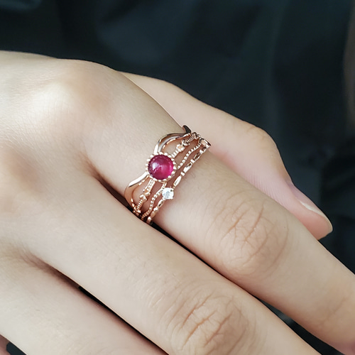 ピンクゴールド3点セット、サイズと石選べる♡SV925 重ね付けリングRS