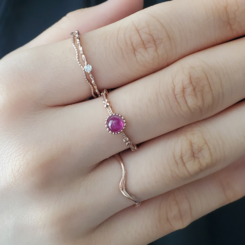 ピンクゴールド3点セット、サイズと石選べる♡SV925 重ね付け