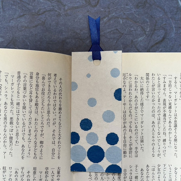 和紙しおり　白地にブルーの水玉「送料無料」 1枚目の画像