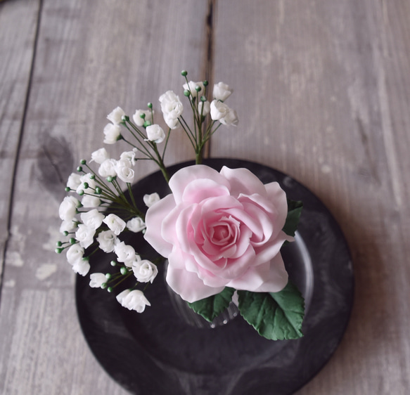 ◆粘土のお花◆　薔薇＆カスミソウ　（ライトピンク）B988 7枚目の画像
