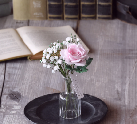 ◆粘土のお花◆　薔薇＆カスミソウ　（ライトピンク）B988 3枚目の画像