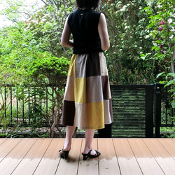【綿麻】パッチワーク風スカート（黄系）L-73　ML　ｳｴｽﾄｺﾞﾑ　ﾎﾟｹ付 10枚目の画像