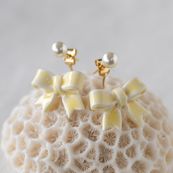 リボンキャッチ / ピアス /ノンホール / バターイエロー 3枚目の画像