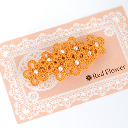 花 バレッタ (オレンジ) ヘアアクセサリー 髪飾り フラワー 繊細 大人 かわいい 小さめ 1枚目の画像