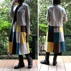 【綿麻】パッチワーク風スカート（青系）L-73　ML　ｳｴｽﾄｺﾞﾑ　ﾎﾟｹ付 12枚目の画像