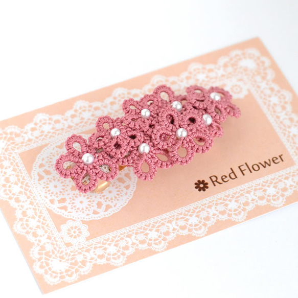 花 バレッタ (ピンク) ヘアアクセサリー 髪飾り フラワー 繊細 大人 かわいい 小さめ 2枚目の画像
