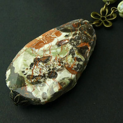 天然石ペンダントネックレス「オーシャンジャスパー」　天然石　アンティーク仕立て　海の石　レア石　ロング　一点物 2枚目の画像