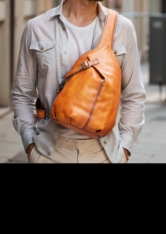 ボディバッグ　本革　牛革　メンズ　ワンショルダー　ブラウン　男性へのプレゼントに☆ 