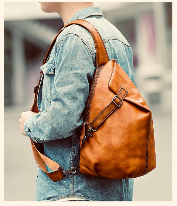 ボディバッグ　本革　牛革　メンズ　ワンショルダー　ブラウン　男性へのプレゼントに☆ 