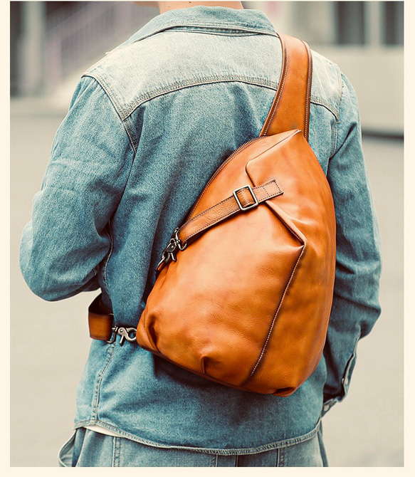 ボディバッグ　本革　牛革　メンズ　ワンショルダー　ブラウン　男性へのプレゼントに☆ 