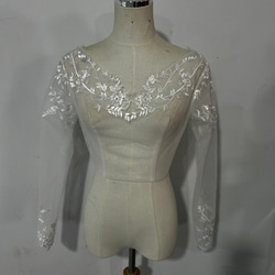 婚紗波萊羅 3D 3D 蕾絲刺繡 V 領連身裙長袖婚禮/招待會 第1張的照片