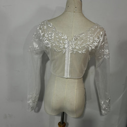 婚紗波萊羅 3D 3D 蕾絲刺繡 V 領連身裙長袖婚禮/招待會 第3張的照片