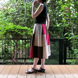 【綿麻】パッチワーク風スカート（赤系）L-73　ML　ｳｴｽﾄｺﾞﾑ　ﾎﾟｹ付 8枚目の画像