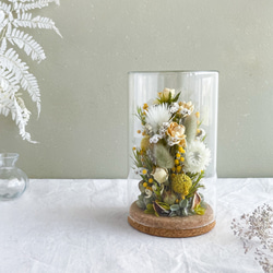 お花を閉じ込めたガラスドーム（ミモザ) ボトルフラワー　結婚祝い　引越し祝い　ギフト　結婚祝い　母の日 4枚目の画像