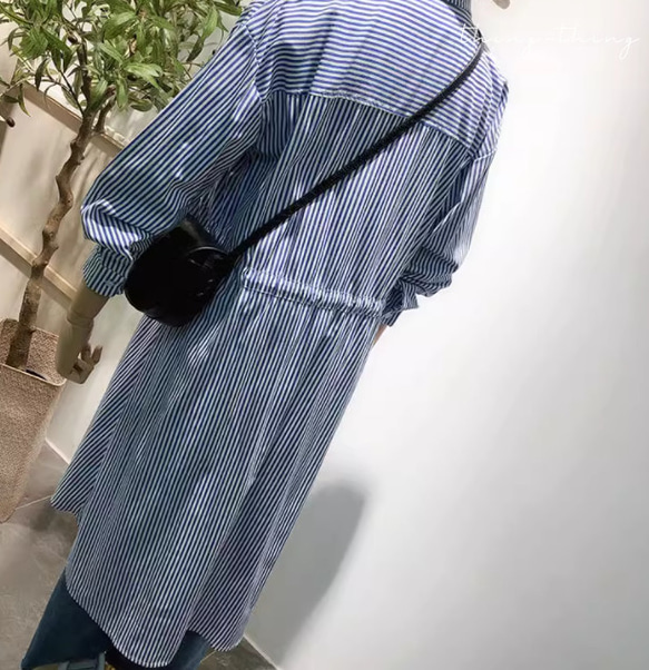高支綿シャツミディアム丈シャツ　ブルー 8枚目の画像