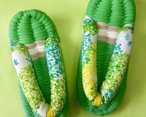 布ぞうり Mサイズ 白小花 布ぞうり 布草履 グリーン スリッパ