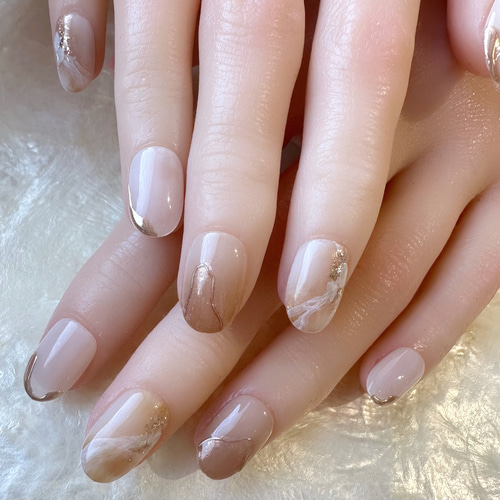 No.86 キャメルブラウンのニュアンスネイル ネイルチップ（つけ