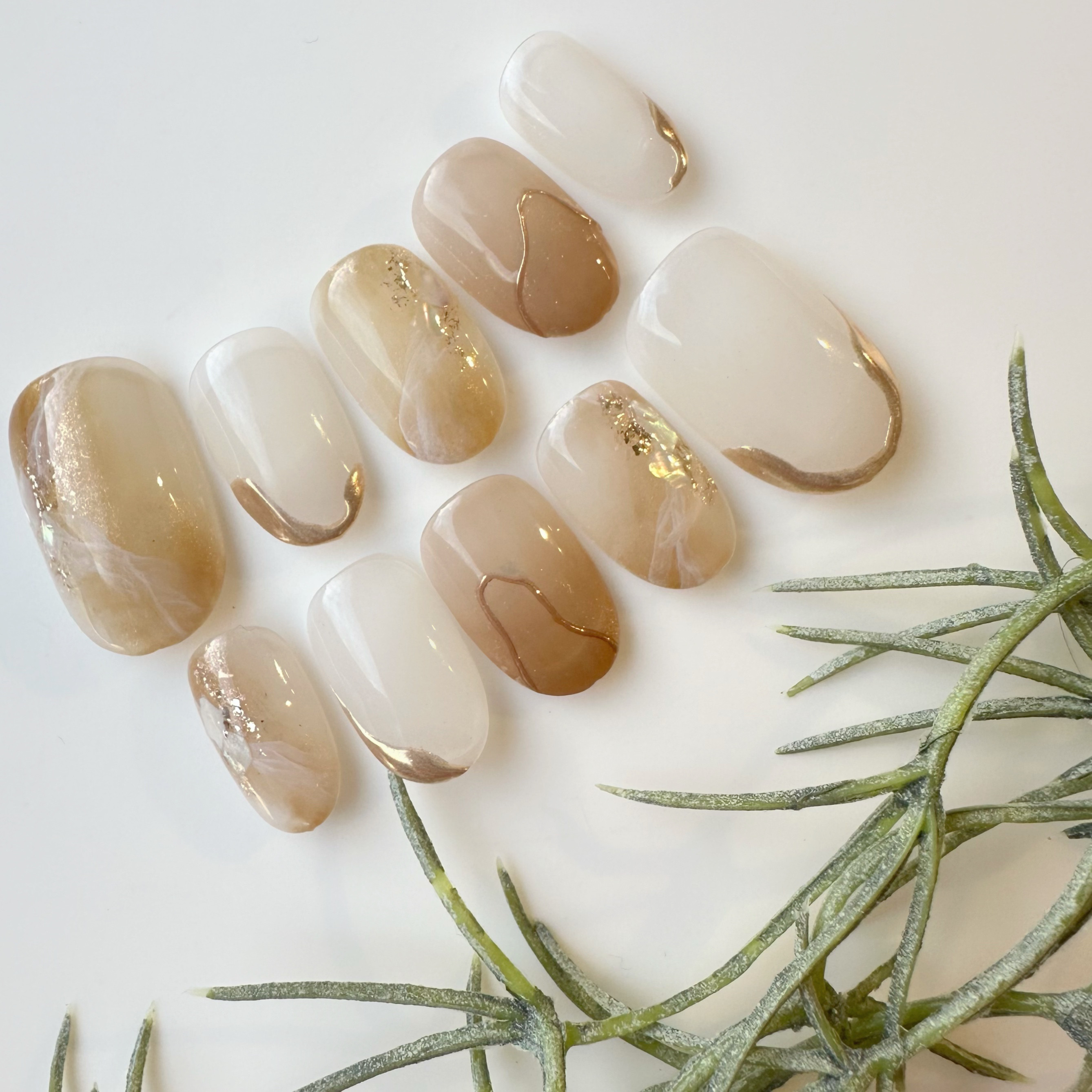 キャメル×箔 ネイルチップ No.86 キャメルブラウンのニュアンスネイル ネイルチップ（つけ