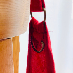 リトアニアリネン製ショルダーバッグ - 可愛い赤のあづま袋 4枚目の画像
