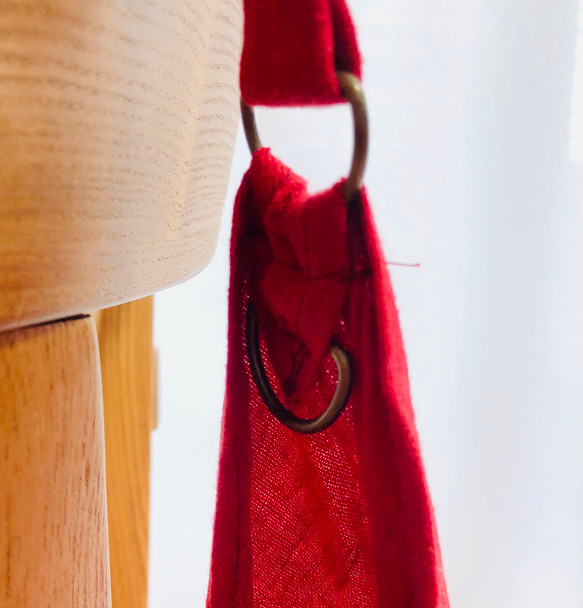 リトアニアリネン製ショルダーバッグ - 可愛い赤のあづま袋 4枚目の画像