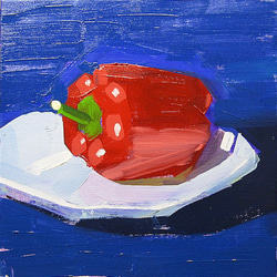 カットりんご」油彩 額無し 油絵 原画 キャンバス ましかく 24cm