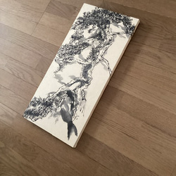 『唐松高木』墨絵・水墨画・墨彩画  絵画  62.0 x 30.0cm  インテリア  壁掛け  原画  アートパネル 4枚目の画像