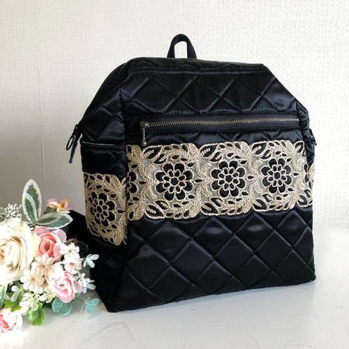 軽い！ 大人のリュック 黒系サテンキルト2 ふさわしかっ 