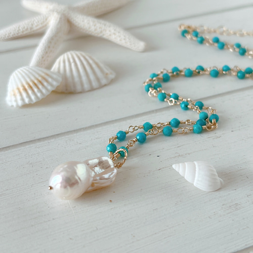 COUGUE自由が丘クーゲ　大粒バロック　ロングネックレス　ピアス付き COUGUE自由が丘クーゲ大粒バロックロングネックレスピアス付き