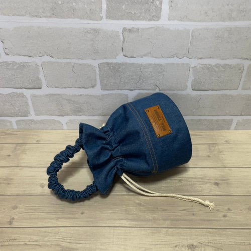 12ｵﾝｽデニム】ギャザーワンハンドル巾着トートBag（ﾌﾞﾙｰ） トート