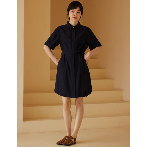 POLOシャツ式ワンピース ゴルフワンピース テンセル混紡ワンピース 紺