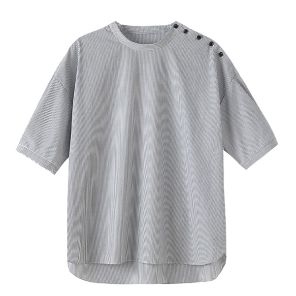 100%コットンストライプ柄Tシャツ　航海風丸襟Tシャツ　S-XL #539　 16枚目の画像