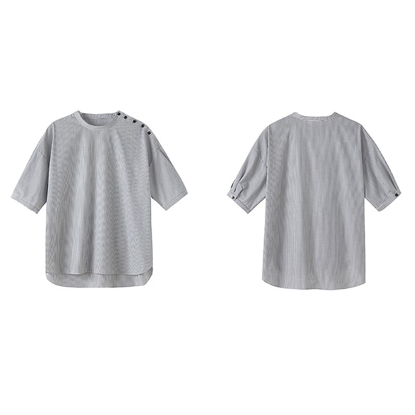 100%コットンストライプ柄Tシャツ　航海風丸襟Tシャツ　S-XL #539　 15枚目の画像