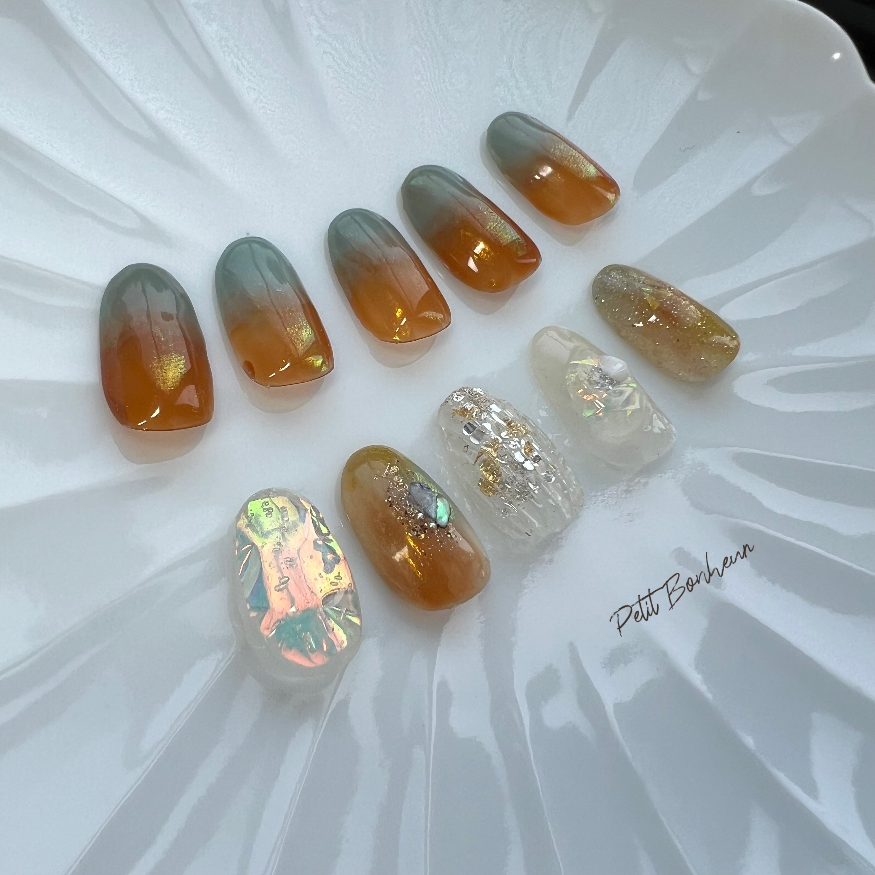 No.321 ネイルチップ 紫 青 水色 キラキラ バカラ うるうる 梅雨 夏 夏