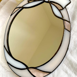 新作✧  『 りぼんの壁掛け鏡⑅⋈ 』　ピーチピンク　ステンドグラス 6枚目の画像