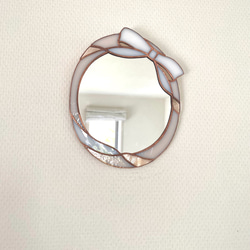 新作✧  『 りぼんの壁掛け鏡⑅⋈ 』　ピーチピンク　ステンドグラス 9枚目の画像