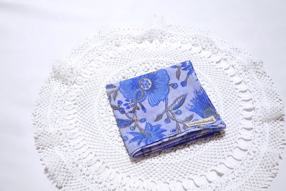 インド綿　ハンカチ　ブルー　プレゼント　ギフト　母の日 2枚目の画像