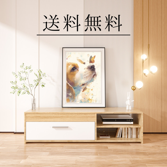 【蝶犬戯舞 - ビーグル犬 No.2】春・蝶・アートポスター・犬の絵・犬の絵画・犬のイラスト 4枚目の画像