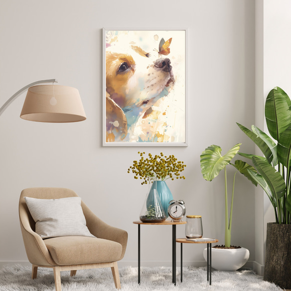 【蝶犬戯舞 - ビーグル犬 No.2】春・蝶・アートポスター・犬の絵・犬の絵画・犬のイラスト 7枚目の画像