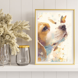 【蝶犬戯舞 - ビーグル犬 No.2】春・蝶・アートポスター・犬の絵・犬の絵画・犬のイラスト 8枚目の画像