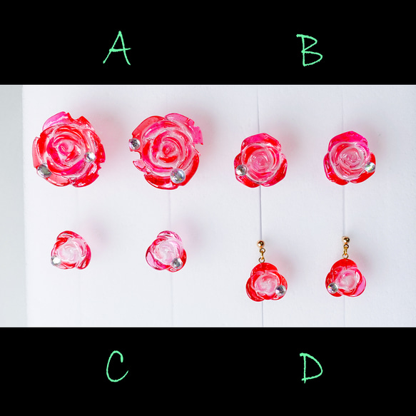 ｢kawaii pink rose B｣28【イヤリング(ピアス交換可)】ピンク ローズ バラ 赤 かわいい きれい 美 2枚目の画像
