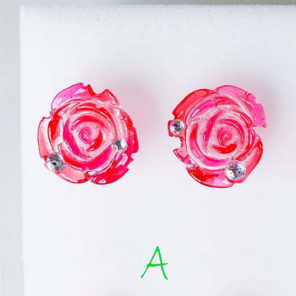 ｢kawaii pink rose B｣28【イヤリング(ピアス交換可)】ピンク ローズ バラ 赤 かわいい きれい 美 17枚目の画像