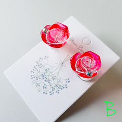 ｢kawaii pink rose B｣28【イヤリング(ピアス交換可)】ピンク ローズ バラ 赤 かわいい きれい 美 5枚目の画像