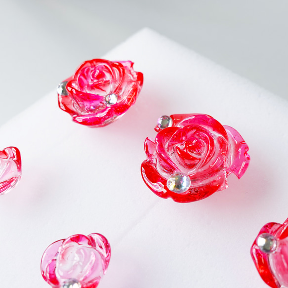 ｢kawaii pink rose B｣28【イヤリング(ピアス交換可)】ピンク ローズ バラ 赤 かわいい きれい 美 9枚目の画像