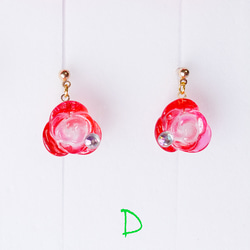 ｢kawaii pink rose D｣28【イヤリング(ピアス交換可)】ピンク ローズ バラ 赤 かわいい きれい 美 3枚目の画像
