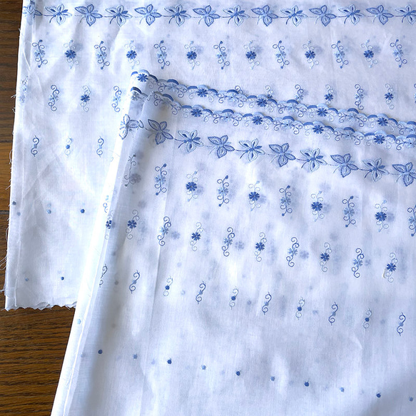 レーストリム　ハギレ　幅広トリム　花蝶刺繍　ブルー刺繍　手芸素材　 12clda4-9 1枚目の画像