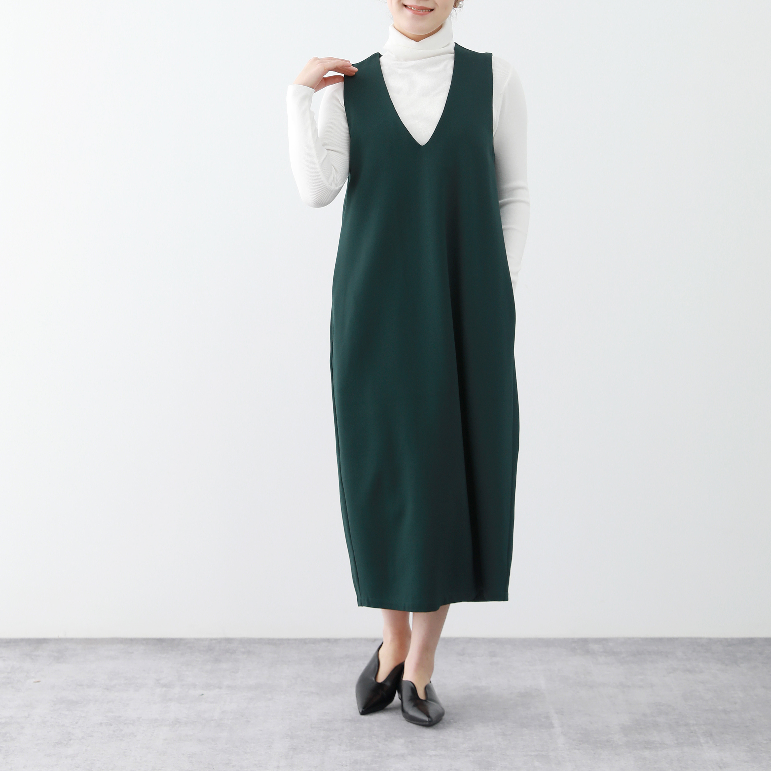 裾上げ無料♪サイズオーダー可♪全18色　コットンストレッチ　Vネック　ロングワンピース