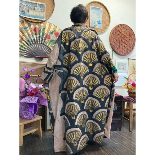 鯉のぼり(木綿)(金太郎とうろこ柄)のワンピース 古布リメイク